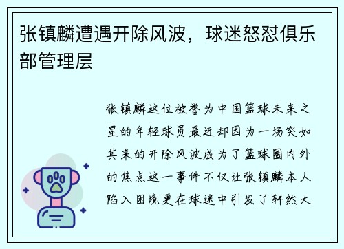 张镇麟遭遇开除风波，球迷怒怼俱乐部管理层