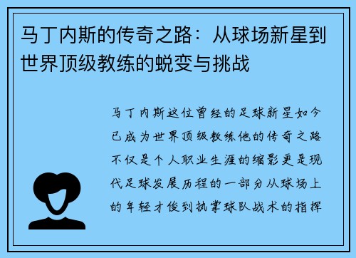马丁内斯的传奇之路：从球场新星到世界顶级教练的蜕变与挑战