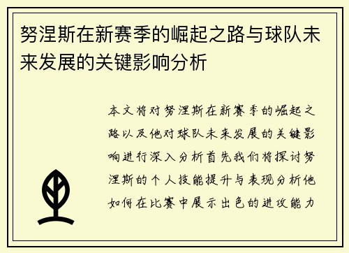 努涅斯在新赛季的崛起之路与球队未来发展的关键影响分析